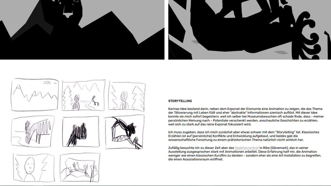Das Bild zeigt einen Screenshot der Internetseite von Illustratorin Sarah Gorf-Roloff. Zu sehen sind Ausschnitte aus einer Animation und eine Skizze